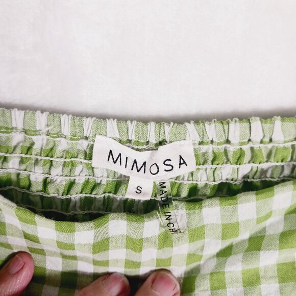Mimosa, Crop Top,  Green/White Gingham Check, Puffy Sleeves, Small Western Style - Picture 2 of 13